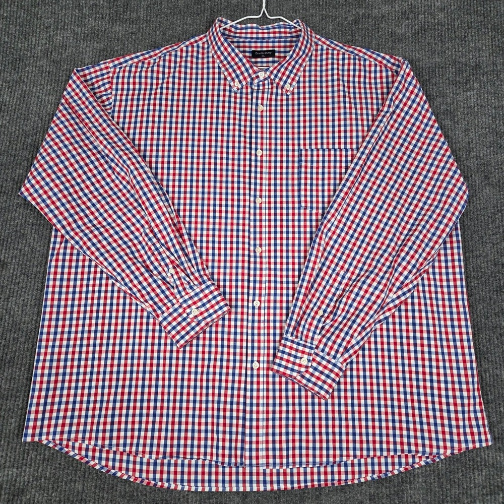 Double Pump Mens 3XL Gingham Button Down Shirt Red White Blue Cotton Long Sleeve